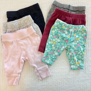 Lot of 6 Newborn Baby Girl Pants – Carter’s & Cloud Island